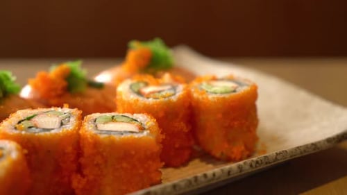 salmon sushi and salmon maki