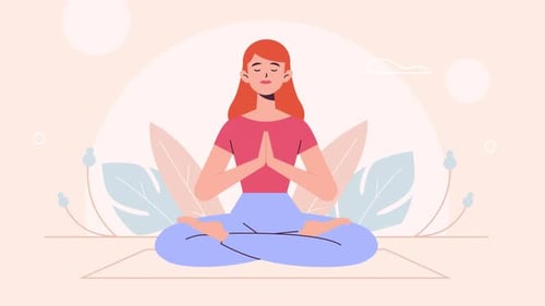 Animated Woman Meditating in Yoga Pose with Plants