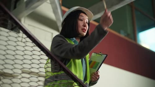 Asian Korean Chinese Japanese Woman Businesswoman Business in Building Management Female Shouting