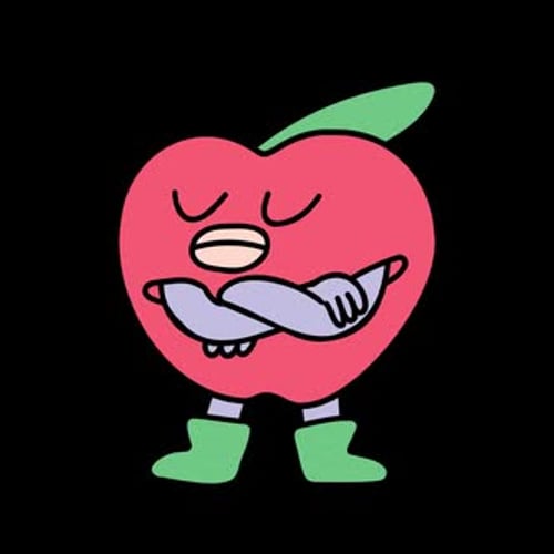 Animated Sleepy Apple Character with Crossed Arms Loop