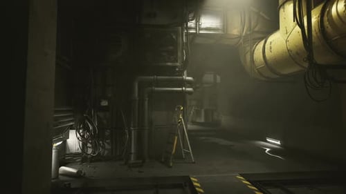 Atmospheric Grungy Industrial Room Camera Pan
