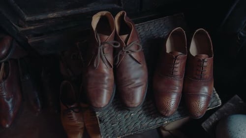 Old Leather Shoes in Cobbler Workshop