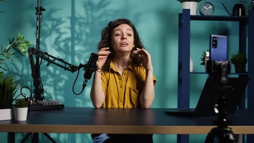 Woman Vlogging in Home Studio