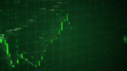 Candles of Growing Stock Market Exchange Green Bullish Trend Forex Trading Candlestick Graph