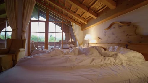 Caucasian woman sleeping in comfortable cozy bed at home.