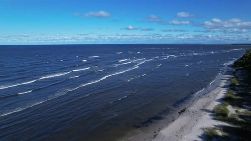 An aerial view of a beach and the ocean