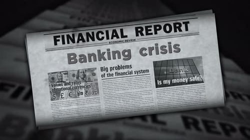 Banking crisis finance and economy newspaper printing media