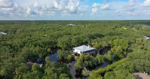 Flooded Residential Area with Underwater Houses From Hurricane Debby Rainfall Water in Sarasota