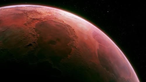Red mars Planet Surface View from Space Realistic Mars Landscape with Cosmic Background