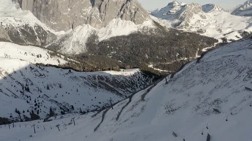Funicular Chairlift lifts skiers and Alp mountains Landscape