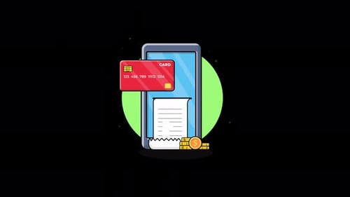 Phone with Cash Memo and Bank Card. Payment Concept Animation Video - Transparent