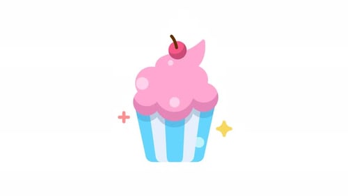 Flat Design Animated Cupcake with Sparkles