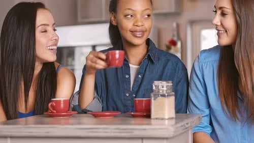 Women Chatting over Coffee at Home