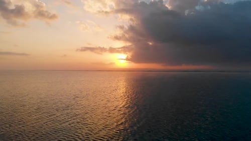 Drone aerial view of sunset in Bacalar Mexico