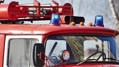 Bright Red Fire Truck Vehicle Close Up