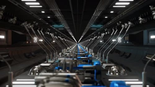 4K-3D-Shuttle-Hintergrund für Maschinenbau und Technologietechnik