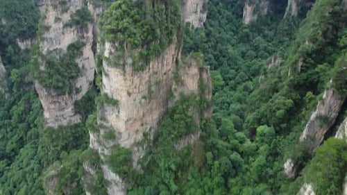 Wulong Village, ZhangJiaJie National Forest, China. Avatar and Transformers Film Location. 4K Aerial