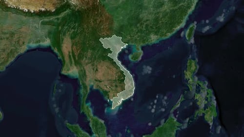 Animated Satellite Map Zooms to Highlight Vietnam Country Outline