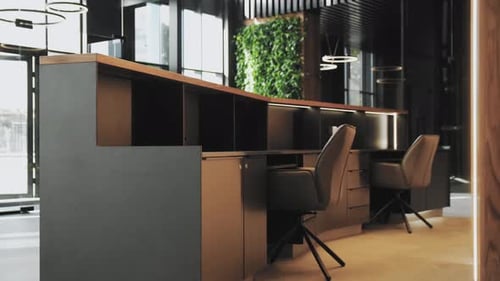 A Modern Office Reception with Stylish Furniture Greenery and Aesthetics for an Inviting Feel