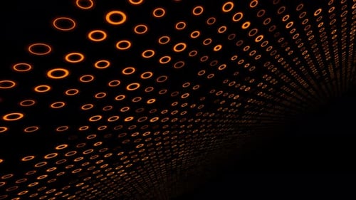 Perspective space of vector linear circles of orange color. Yellow grid pattern of glowing rings. Ye