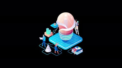 Colorful 3D object creation scene with diverse individuals.