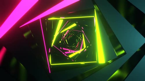 Light Green And Pink Sci Fi Spiral Neon Strobe Corridor Background Vj Loop I 4K