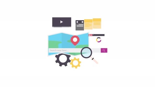 Animated Flat Design Icons for Digital Technology and Search Concepts