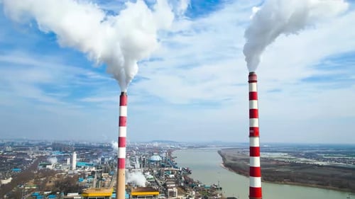Pollution environmental concerns, Carbon credit pollution factory smoke chimney energy industrial ec