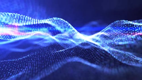 Abstract blue wave light pattern resembling a digital or organic flow