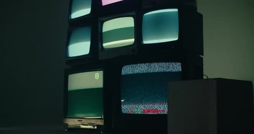 crt old vintage laboratory media television tv room with noise on the monitor