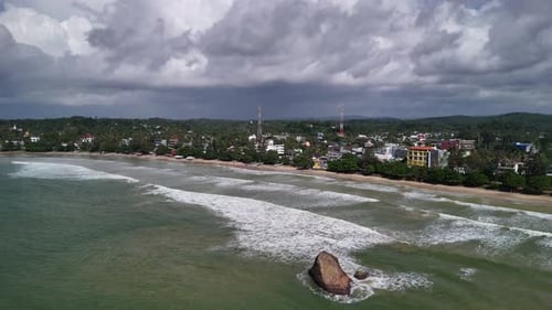 South Sri Lanka Asia Indian Ocean, aerial drone village around exotic forest
