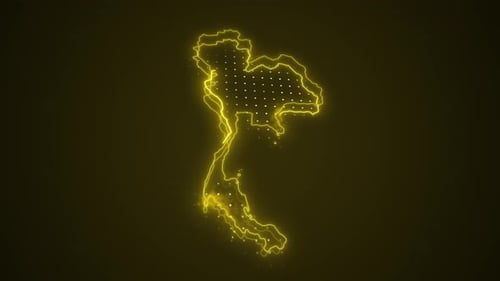 Neon Outline Map of Thailand Glowing Digital Animation