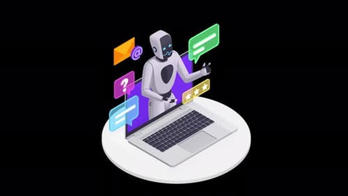 Isometric AI Chatbot on Laptop Screen Animation