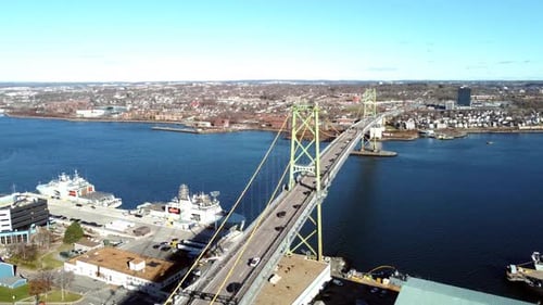 Flying over Macdonald bridge on a beautiful sunny day