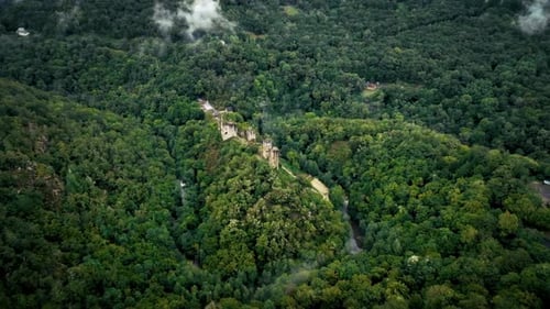 misty landscape with aerial view