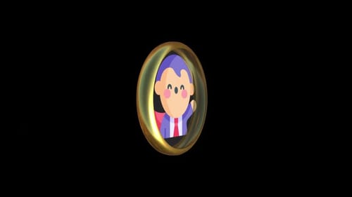 Cute Waving Cartoon Character in Spinning Golden Ring