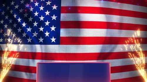 Fourth of July Patriotic Flag Background with Pedestal and Sparklers