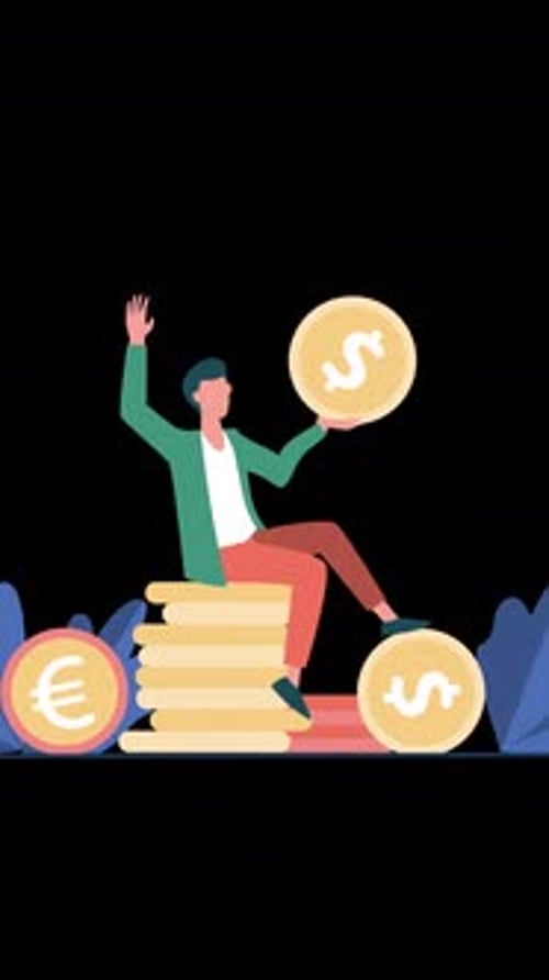 Happy Businessman Earning Money Vertical Alpha Channel