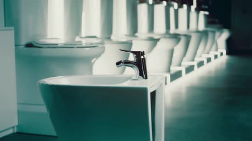 Shiny Chrome Faucet on Bidet in Showroom