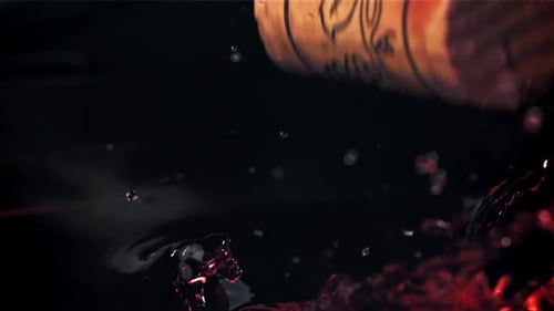 The Cork From the Bottle Falls Into the Red Wine with Splashes Filmed on a Highspeed Camera at 1000