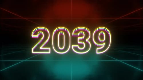 Glowing Neon Number 2039 with Futuristic Grid Background