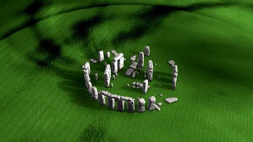 Luftaufnahme des alten Steinkreises auf grüner Landschaft
