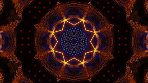 Circular design in orange and blue. Kaleidoscope VJ loop