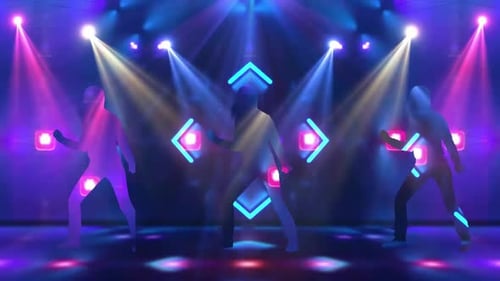 Energetic Neon Disco Dancers with Pulsing Light Show