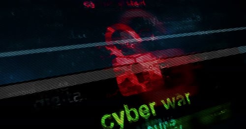 Cyber War Digital Security Alert Glitch Background Animation