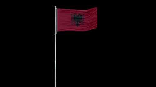 Realistic Waving Flag of Albania on Black Background