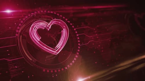 Heart love health and ai tech code symbol loop digital concept