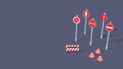Animated 3D Traffic Signs and Road Barriers Set
