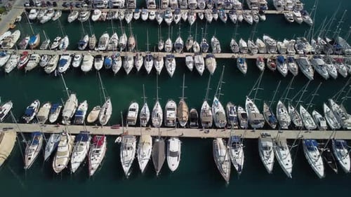 Aerial view of rows of yachts in Marmaris Marina, Turkey