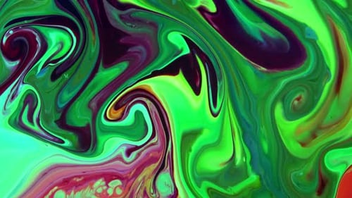 Vibrant Swirls of Green, Maroon, and Red Paint